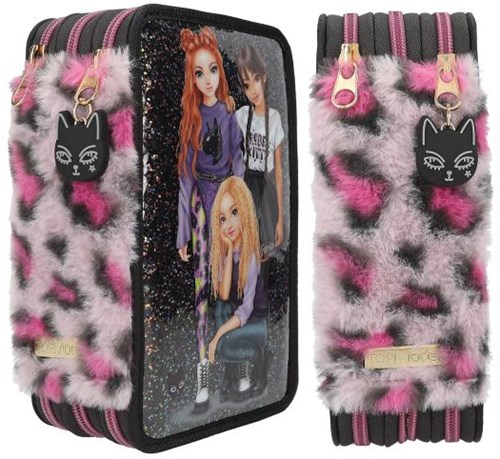 Depesche TOPModel trousse 3 compartiments Rebel Kitty multicolore remplie-3