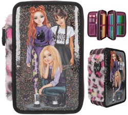 Depesche TOPModel trousse 3 compartiments Rebel Kitty multicolore remplie