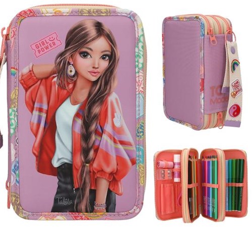 Depesche TOPModel 3-vaks etui paars GIRL POWER gevuld