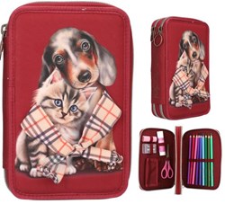 Depesche TOPModel etui rood met dierenmotief en schoolspullen