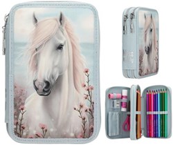 Depesche Miss Melody etui lichtblauw 2-vaks gevuld paardenmotief
