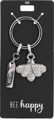 Depesche Glamour sleutelhanger zilverkleurig met glittersteentjes Bee happy