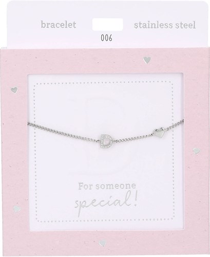 Depesche armband zilver Heart of Gold met letter D en zirkonia