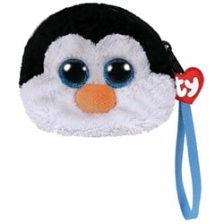 Pluchen portemonnee pinguïn Waddles met polsbandje zwart wit