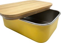 Smikkels boîte à lunch - boîte en acier inoxydable couvercle bambou jaune 900ml-3