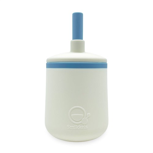 Smikkels gobelet enfant en silicone - tasse à boire - paille - blanc bleu