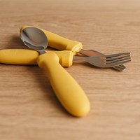 Smikkels couverts enfant silicone 3 pièces jaune - couverts bébé-2