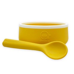 Smikkels bol en silicone pour enfants avec cuillère jaune vaisselle bébé