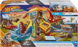 Hot Wheels speelgoed - Racerverse Blue's Raptor Rit Baanset Jurassic World