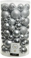 Decoris boules de Noël set plastique argent 100 pièces mix grandes boules