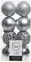 Decoris boules de Noël plastique argenté mix 16 pièces décoration sapin