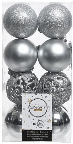 Decoris boules de Noël plastique argenté mix 16 pièces décoration sapin