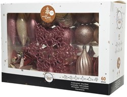 Decoris kerstballen kunststof 60 stuks roze kerstdecoratie set