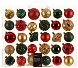 Decoris kerstballen kunststof mix kerstboomversiering 30 stuks traditioneel