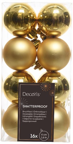 Decoris boules de Noël or plastique 16 pièces 4cm mix brillant mat luxe