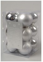 Decoris boules de Noël plastique 12 pièces argent 6cm sapin