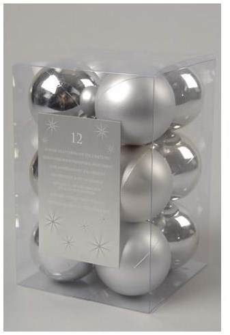 Decoris boules de Noël plastique 12 pièces argent 6cm sapin