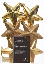 Decoris gouden ster kerstdecoratie kunststof 7,5 cm set van 6 stuks