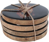 Van Manen dessous de verre bois noir émail motif léopard 10x10cm-3