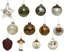 Decoris kerstballen glas set 12 stuks natuur luxe kerstdecoratie