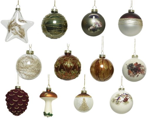 Decoris kerstballen glas set 12 stuks natuur luxe kerstdecoratie