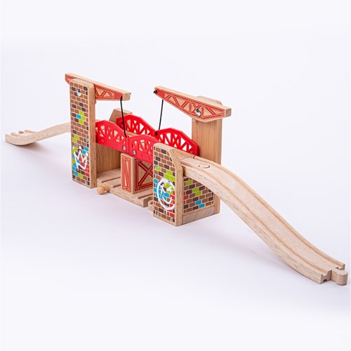 BigJigs pont levant double en bois graffiti - accessoire circuit train-3