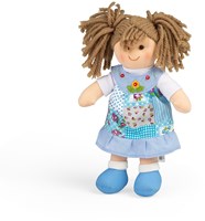 BigJigs pop Sarah - stoffen pop blauw patchwork jurkje-2