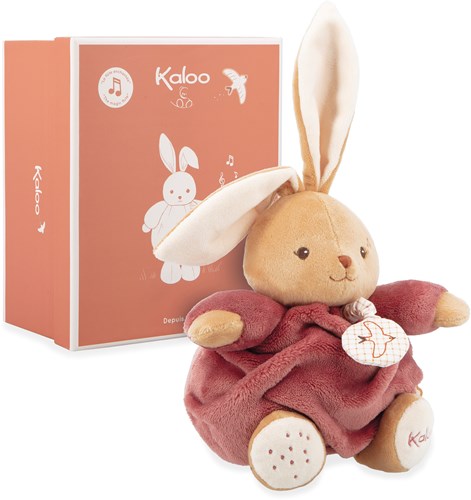 Kaloo boîte à musique lapin peluche bordeaux - doudou bébé doux-3