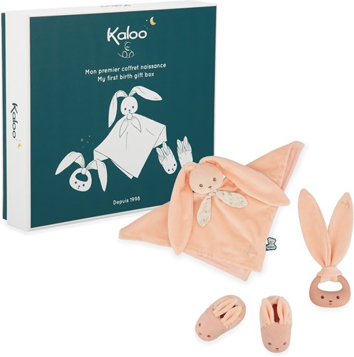 Kaloo coffret cadeau de naissance - set cadeau bébé bleu - doudou, anneau de dentition, chaussons