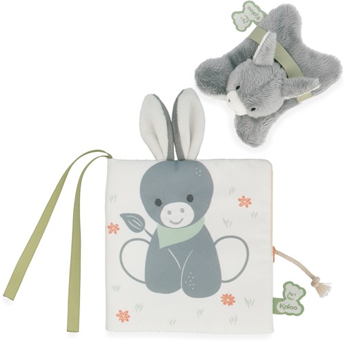 Kaloo livre doudou âne - livre bébé tissu aventure à la ferme