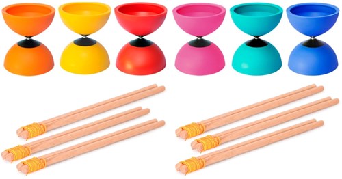 Circus JOJO diabolo speelgoed set - 6 stuks met houten stokjes