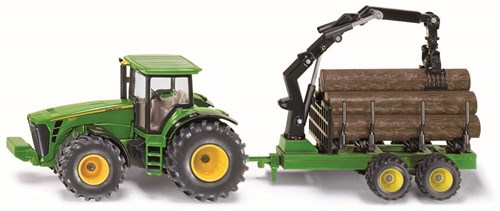 Siku tracteur John Deere jouet avec remorque forestière 1:50 vert