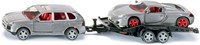 Siku auto met aanhanger en sportauto - speelgoedauto 1:55 met trailer