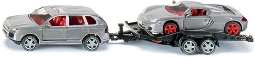 Siku auto met aanhanger en sportauto - speelgoedauto 1:55 met trailer
