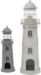 Boltze Home lantaarn vuurtoren set - decoratief metaal grijs wit 2-delig