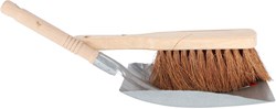 Luva pelle et balayette en métal avec manche en bois et fibres de coco - set de nettoyage brun