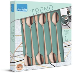 Amefa latte lepels koper 6 stuks - koffielepels mat koper