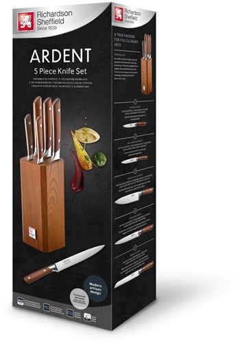 Amefa messenblok keuken 5-delig carbonized essenhout bruin