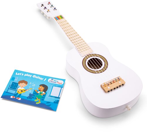 New Classic Toys guitare jouet en bois blanche avec livret de musique et sangle