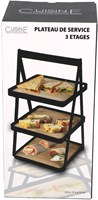 Etagere 3 etages bamboe metaal zwart draagbaar serveerschaal high tea