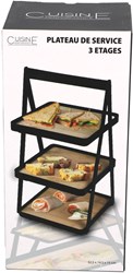 Etagere 3 etages bamboe metaal zwart draagbaar serveerschaal high tea