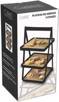 Etagere 3 etages bamboe metaal zwart draagbaar serveerschaal high tea-2