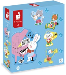 Janod puzzle - animaux musique - 5 formats puzzles en carton