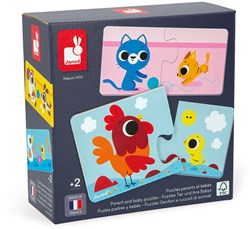 Janod puzzelspel - educatief speelgoed dieren en hun jongen karton