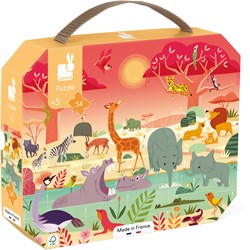 Janod puzzel dierenreservaat - legpuzzel in koffer 54 stukjes