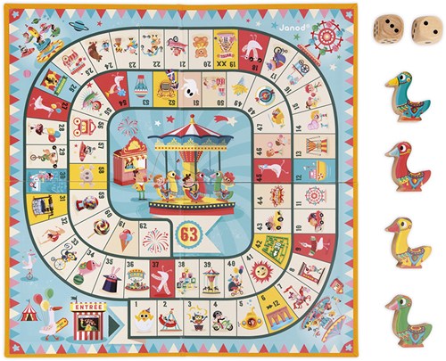 Janod ganzenbord spel - Carrousel houten familiespel kermis thema-3