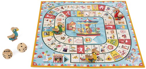 Janod ganzenbord spel - Carrousel houten familiespel kermis thema