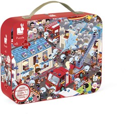 Janod puzzle pompiers - puzzle rond d'observation 208 pièces - jeu de recherche