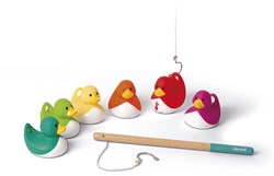 Janod visspel - badspeelgoed eendjes met houten hengels en opbergtas