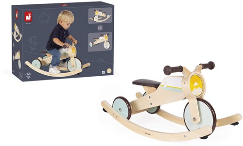 Janod Bikloon 2-en-1 Moto à Bascule en Bois & Tricycle-2